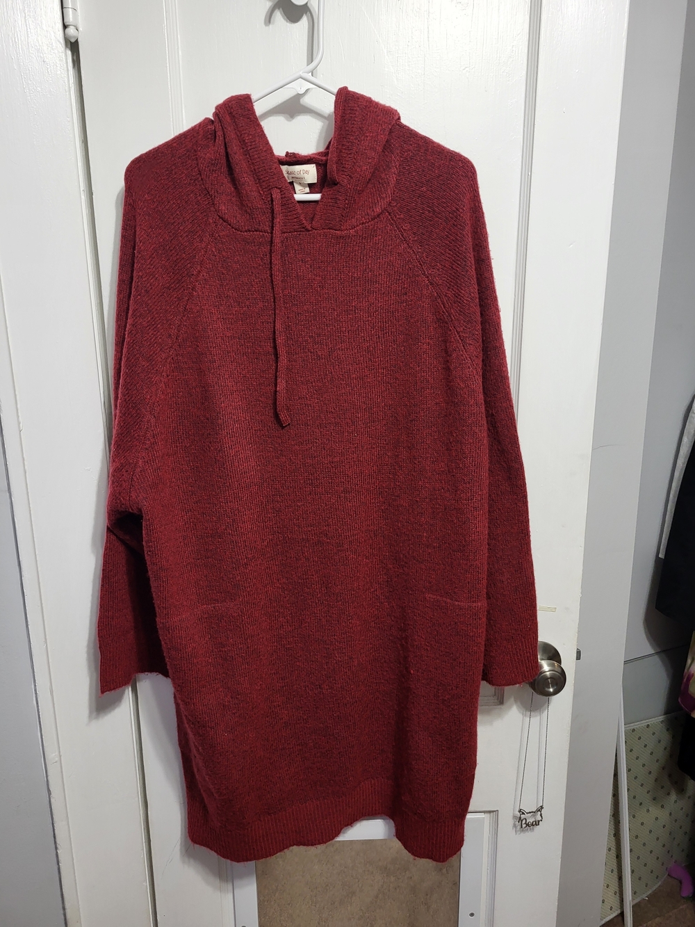 NWT State Of Day Red Hooded Knit Pullover Tunic Sweater - Large